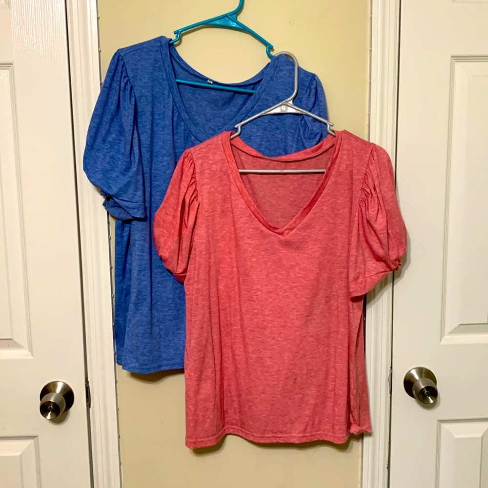 2 tops- SHEIN v neck puffed sleeve shirts